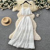 2025 Summer Women's Dress Small High-End Embroidery Single Buckle Waist Elegant Knee Long Skirt