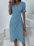 A Large Number Of New 2025 Summer Hot Sales Geometric Collage Bubble Sleeve Irregular Pendulum Dress
