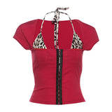 Fashion 2025 Summer New Women's Personalized Hottie Leopard Print Dress Short Two Sets Of Top Women