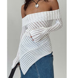 Spring 2025 New French Open Shoulder Long Sleeve Design Knitting Wool Repair Outside The Dress Woman