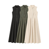 New Women's Fashion Round Collar Sleeveless Waist-Lens Dress