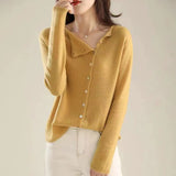No Bump Shirt ~ 2025 Autumn And Winter Single Row Buckle Cashmere Cardigan Women Solid Color Cashmere Low Round Collar Thin Knitted Outside