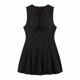 Wave Wide Swing Bow Tie With Hollow Short Vest Dress Summer Sleeveless Body Dress