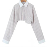 Short Striped Shirt 2025 Spring And Summer Temperament Casual Bump Clip Bag Loose Top Woman