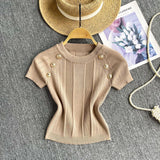 Spice Girls Knit Round Collar T-Shirt Girls Summer Thin Short Thin Design Feeling Fried Street Pure Desire Top