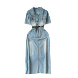 Vintage Hong Kong Style Denim Dress Woman 2025 Summer New High-End Temperament To Show Thin Long Dress