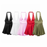Women's Clothing 2025 Spring New Silk-Sense Texture Hanging Neck-Deck Bow Tie With Mini-Coat