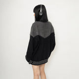 Autumn And Winter Wearing Black Ash Splicing Colliding College Style Cardigan Sweater Over The Couple Niche Oversize Knitwear Shirt