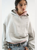 Leopard Print Splicing Short Hooded Hoodie 2025 New Loose Design Hoodie Hoodie Woman