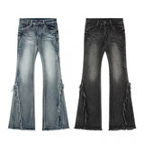 Vintage Vibe Hairy Design Micro-Tipped Jeans Women Autumn And Winter Low-Rise Loose Thin Leg Trousers