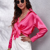 Colored Shirt Women's Denswear Simulation Silk Long-Sleeved Shirt New Women's Clothing