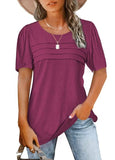 2025 Women's Summer Round-Neck Short-Sleeved Chest Tuck Line Folded Blouse T-Shirt