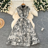 2025 New Women's High-End Elegant Dress Women's Collar Sleeveless Single Buckle Ink Painting Long Dress
