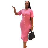 Congyuan Style Temperament Knitting New High-End Collar Single Buckle Short Sleeve Slimming French Style Long Dress