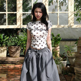 2025 Autumn New Women's Hottie Round Collar Wave Point Letter Print Repair Bottom Short-Sleeved Top