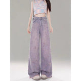 Pink Purple High-Waisted Broad-Legged Jeans Women's New Broken Hole Hair Fall Trousers In Summer 2025