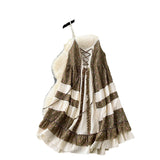 Tourism National Style Wearing Holiday Dress Retro Strap Design Spliced Flowers Hanging Loose Dress Skirt Skirt