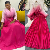 Folded Suit Female Strap To Waist Gradient Color Pressure Folding Shirt High Waist 100 Folded Skirt Two Sets