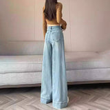 Wash Blue High-Waisted Broad-Legged Jeans Women Spring And Autumn New Loose Meat Masking Display Lean Vertical Tube Drag Long Pants