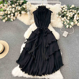 Elegant Three-Home Folded Dress Dress Wooden Ear Long Heavy Industry Pressure Folds High-End Exquisite Dress Woman