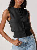 Summer New Knitted Top Women's Sexy Sleeveless Outer Button Vest Vest