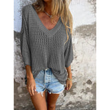 Special For The New T-Shirt Women's Hollow Long-Sleeved Knitted Shirt Languid Style Design V Collar Sunscreen Sexy Wind