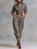 2025 Women's Long Sleeve Shirt Collar Pocket Jumpsuits Trousers