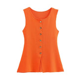 92 Gold Knitted Vest Shirt 10 Women's 041 Simple Single Buckle Fashion