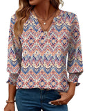 Women's 2025 Fashion Shirt Seven-Sleeve Flower Printed Casual Shirt Summer T-Shirt