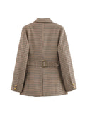 Women's Clothing 2025 Spring New Fashion Thousand Bird With Belt Suit Jacket