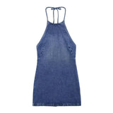 2025 Summer New Women's Sleeveless Body Sexny-Backed Neck Denim Dress