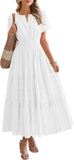 2025 Spring And Summer Women's New Fashion V-Neck Folding Bubble Sleeve Layer - Big Swing Dress Woman