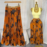 New Tight Waist High Waist Crums Sweet A-Shaped Skirt Women's Long Print 100-Fold Skirt