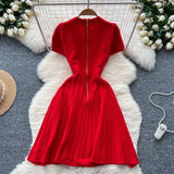 French Retro Collar Short-Sleeved Dress Female Fragrant Wind To Show Thin Temperament Single Buckle Age Sweater Skirt