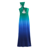 One-Shoulder-Wrapped Chest-Clothed Dress Gradient Long Dress