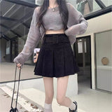 Short Skirt Women Spring And Autumn Wick Velvet Skirt Brown Large Size Fat Mm High-Waist College Windy Skirt Thin