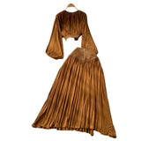 French Wear With A Female Autumn Temperament Short Lantern Sleeve Shirt High Waist Hanging Feeling Open Skirt Two Sets