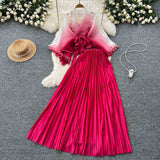 Folded Suit Female Strap To Waist Gradient Color Pressure Folding Shirt High Waist 100 Folded Skirt Two Sets