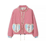 2025 Women's Autumn And Winter New Street Fashion Love Lace Splicing Lattice Cotton Coat