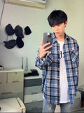 Autumn Blue Check-Shirt Loose Tide Brand Loose Couple Casual Long-Sleeved Plaid Shirt Jacket Men