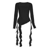 In The Autumn Of 2025, The New Women's Hottie Sexy Square Collar Perspective Repair On The Body Of The Mole Side Irregular T-Shirt