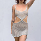 No Collar Fashion Women's Sexy Sling Skirt Hollow Knitted Dress Short Solid-Color Bag Hip Beach Dress Woman