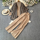 Korean Version Of Chic Fashion Set Women's Long-Sleeved Knitted Top Coat + High-Rise Display Thin Leg Straight Trousers Three-Piece Set