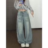 Light Blue High Street Design Loose Broad Leg Pants Women Lazy Wind Hip Hops Fatmm Straight Jeans