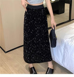 Large-Size Micro-Fat Mm2025 Spring New High-Waisted Bright Split-Dress Woman This Year's Popular A-Word Long Skirt