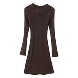 2025 Women's Autumn New Temperament Light-Cooked Round-Neck Knitted Long Sleeves Mini Dress