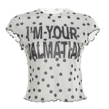 Fashion 2025 Summer New Women's Hottie Collar Print Wood Ear Perspective Mesh Yarn Short Top Woman