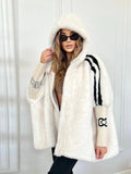 2025 Autumn And Winter New Women's Casual Loose Long-Sleeved Hood Splicing Plush Fur Coat Women