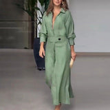 2025 New Temperament Female Commuter With Solid Color To Close Waist Long Sleeve Irregular Shirt Dress Women