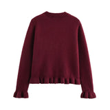 Women's 2025 Spring New 5-Color Fashion Wood Ear Long-Sleeved Knitwear Jacket